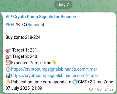 Binance exchange signal proof for BEL, 08 July 2025, 01:44 Crypto trading signal proof: BEL pump on Binance, 08 July 2025, 01:44