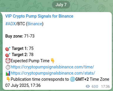 Binance exchange signal proof for ADX, 08 July 2025, 11:06 Trading signal proof: ADX pump from Binance, 08 July 2025, 11:06