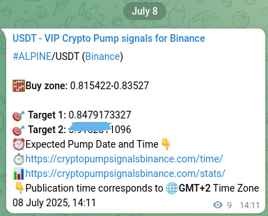 Binance trading signal proof for ALPINE pump, 08 July 2025, 14:26 Binance trading signal proof for ALPINE pump, 08 July 2025, 14:26
