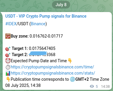 Signal verification: Confirm IDEX pump on Binance at 08 July 2025, 14:47 Signal verification: IDEX pump on Binance at 08 July 2025, 14:47