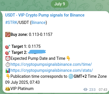 Verify the crypto pump signal confirmation for STRK on Binance, 09 July 2025, 14:08 Crypto pump signal confirmation: STRK on Binance, 09 July 2025, 14:08