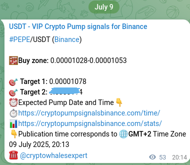 Crypto pump signal analytics for PEPE on Binance, 09 July 2025, 21:39 Crypto pump signal analytics for PEPE on Binance, 09 July 2025, 21:39