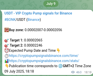 Binance pump signal data for BONK at 10 July 2025, 07:06 Binance pump signal data for BONK at 10 July 2025, 07:06