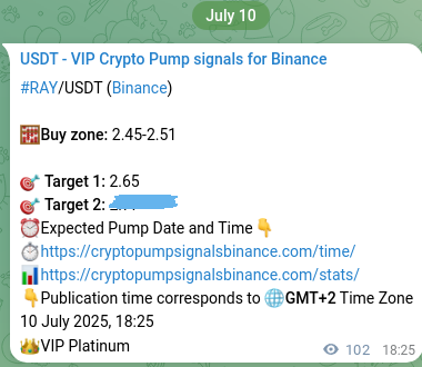 Verify the crypto pump signal for RAY on Binance, 10 July 2025, 21:15 Crypto pump signal verification for RAY on Binance, 10 July 2025, 21:15