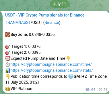 Learn about the BANANAS31 pump signal confirmation from Binance, 11 July 2025, 03:01 BANANAS31 pump signal confirmation from Binance, timestamp: 11 July 2025, 03:01