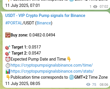 Verify the crypto pump signal for PORTAL on Binance, 11 July 2025, 10:08 Crypto pump signal verification for PORTAL on Binance, 11 July 2025, 10:08