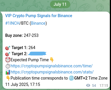 Crypto market signal proof: 1INCH pump on Binance, 11 July 2025, 18:44 Binance exchange signal proof for 1INCH, 11 July 2025, 18:44