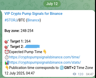 Binance trading signal proof for STORJ pump, 12 July 2025, 08:07 STORJ pump signal verification from Binance, timestamp: 12 July 2025, 08:07
