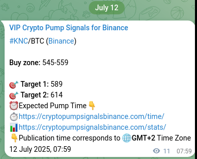 Crypto market signal proof: KNC pump on Binance, 12 July 2025, 08:18 Crypto pump signal proof: KNC on Binance, 12 July 2025, 08:18
