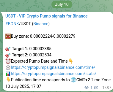 View the signal proof for BONK pump on Binance at 12 July 2025, 19:50 Signal proof for BONK pump on Binance at 12 July 2025, 19:50