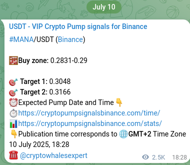See the real-time verification of MANA pump signal on Binance, 13 July 2025, 14:50 Real-time verification of MANA pump signal on Binance, 13 July 2025, 14:50