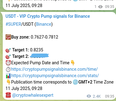 Real-time proof of SUPER pump signal on Binance, 14 July 2025, 03:58