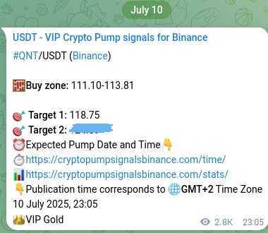 Binance exchange signal proof for QNT, 14 July 2025, 04:17