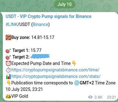 LINK pump signal confirmation from Binance, timestamp: 14 July 2025, 05:10