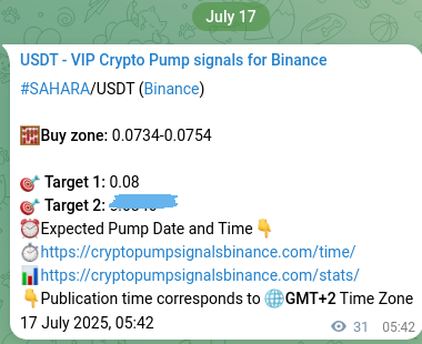 Trading signal proof: SAHARA pump from Binance, 17 July 2025, 06:34 Trading signal proof: SAHARA pump from Binance, 17 July 2025, 06:34