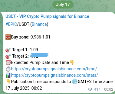 Verify the crypto signal proof for EPIC on Binance, 17 July 2025, 11:26 Crypto signal proof: EPIC pump on Binance, 17 July 2025, 11:26