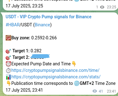 Proof of HBAR pump signal on Binance at 18 July 2025, 00:49