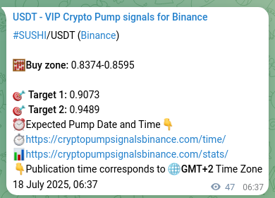 Crypto market signal proof: SUSHI pump on Binance, 18 July 2025, 07:55