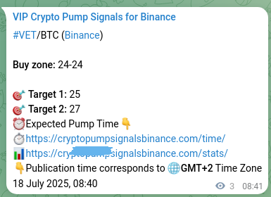 Trading evidence: Examine VET signal performance on Binance, 18 July 2025, 08:45 Trading signal proof: VET pump from Binance, 18 July 2025, 08:45