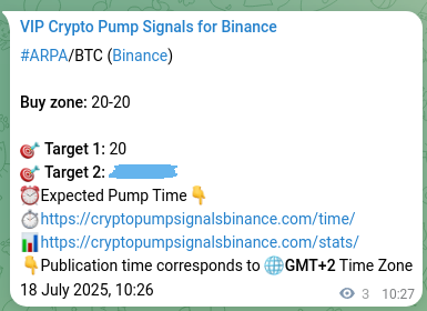 Crypto pump signal analytics for ARPA on Binance, 18 July 2025, 10:32 Crypto market signal proof: ARPA pump on Binance, 18 July 2025, 10:32