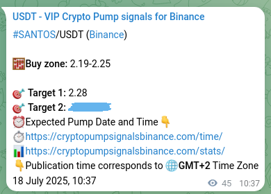 Binance signal verification for SANTOS pump, 18 July 2025, 11:52