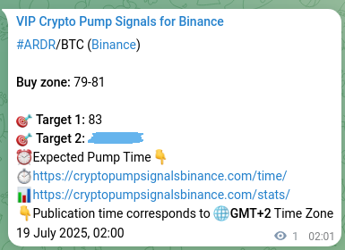 Signal accuracy review: ARDR pump confirmation on Binance, 19 July 2025, 02:04 Crypto pump signal proof: ARDR on Binance, 19 July 2025, 02:04
