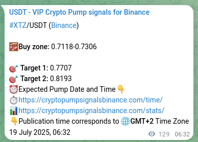 View the trading signal verification for XTZ pump from Binance, 19 July 2025, 10:07 Trading signal verification: XTZ pump from Binance, 19 July 2025, 10:07