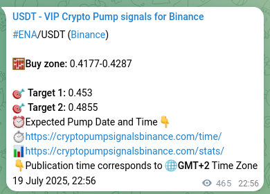 Binance trading signal confirmation for ENA pump, 20 July 2025, 11:50