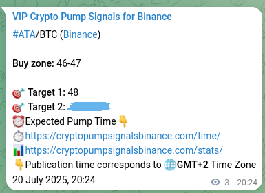 Trading proof: ATA signal execution on Binance, 20 July 2025, 20:29