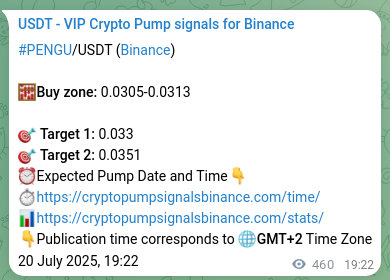 Crypto pump signal analytics for PENGU on Binance, 21 July 2025, 08:08 Crypto pump signal analytics for PENGU on Binance, 21 July 2025, 08:08