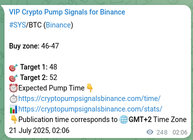 Trading signal proof: SYS pump from Binance, 21 July 2025, 09:00 Signal reliability: SYS pump verification on Binance, 21 July 2025, 09:00