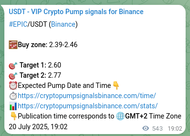 Confirm the trading signal for EPIC pump on Binance at 21 July 2025, 10:07 Trading signal confirmation: EPIC pump on Binance at 21 July 2025, 10:07