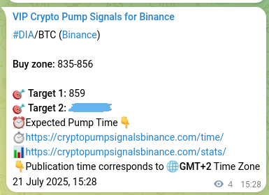 Binance pump signal data for DIA at 21 July 2025, 15:34 Trading signal proof: DIA pump from Binance, 21 July 2025, 15:34