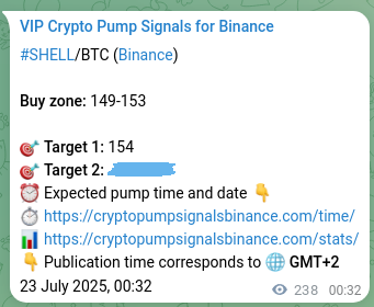 Binance trading signal proof for SHELL pump, 23 July 2025, 07:02