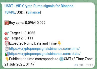 BAKE pump verification image from Binance, 23 July 2025, 08:56