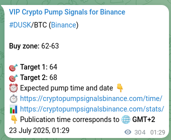 Proof of DUSK pump signal on Binance at 23 July 2025, 09:56