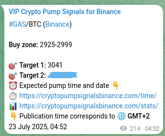 Signal accuracy: GAS pump confirmation on Binance, 23 July 2025, 10:50