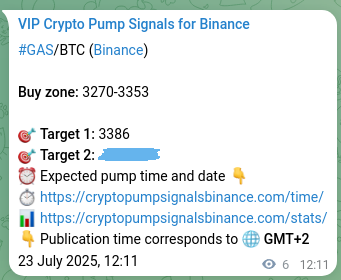 Real-time proof of GAS pump signal on Binance, 23 July 2025, 12:21