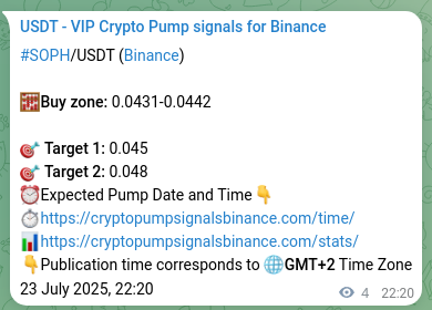 Crypto market signal proof: SOPH pump on Binance, 23 July 2025, 22:27