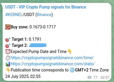 Crypto pump signal proof: Verify KERNEL on Binance, 24 July 2025, 05:03 Crypto pump signal proof: KERNEL on Binance, 24 July 2025, 05:03