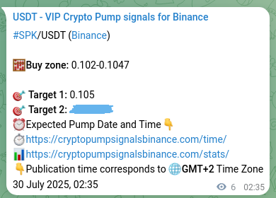 Trading signal proof: SPK pump from Binance, 30 July 2025, 02:44