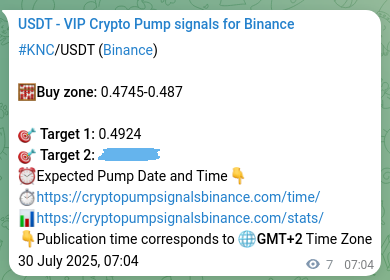 Authenticated proof of KNC's pump signal on Binance, 30 July 2025, 07:15