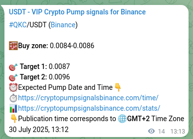 Crypto trading signal confirmation: QKC pump on Binance, 30 July 2025, 13:34