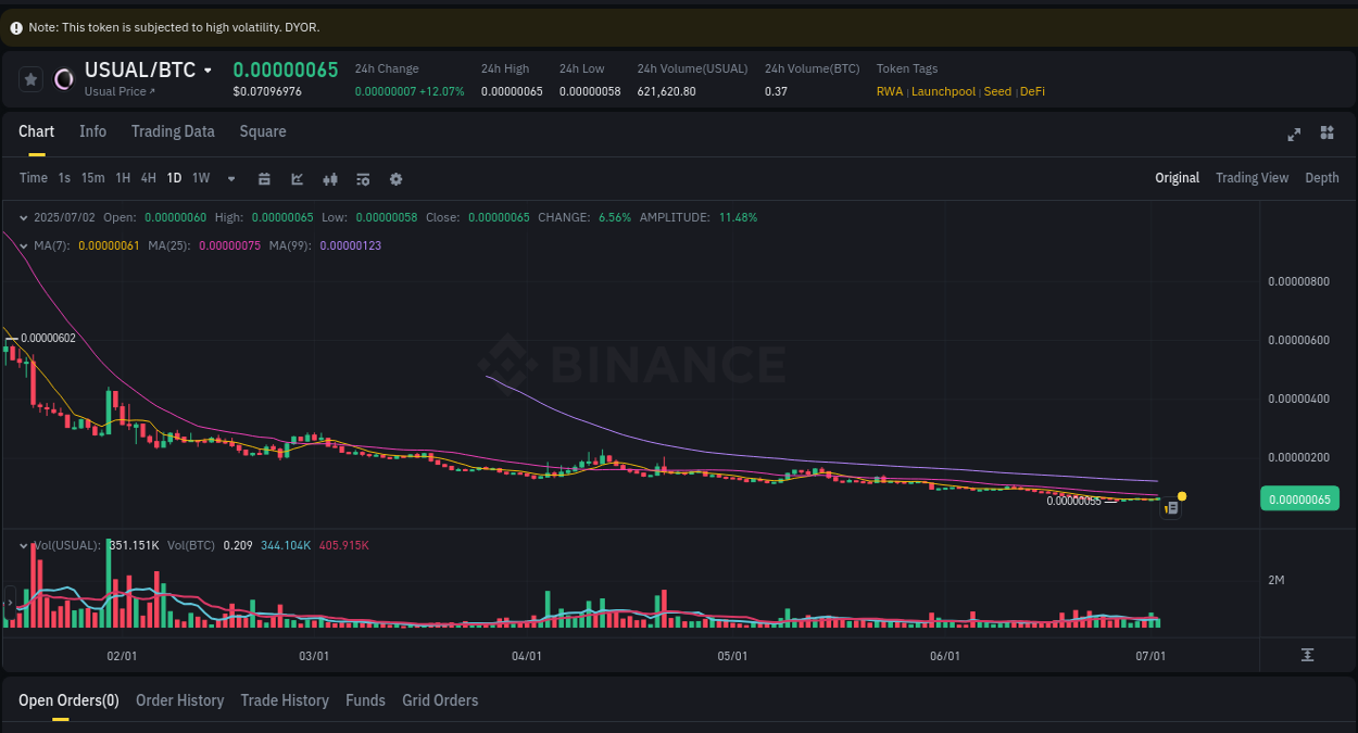 Binance trading report for USUAL pump, 02 July 2025, 18:31 Crypto trading report: USUAL pump on Binance, 02 July 2025, 18:31