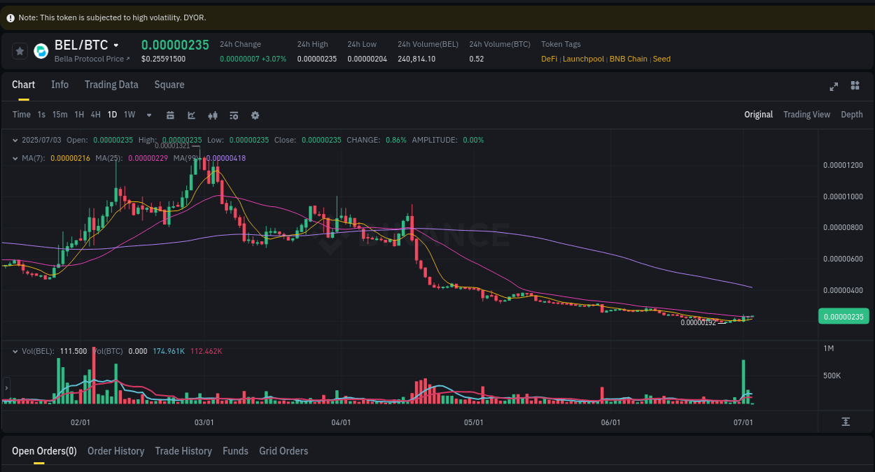 Detailed insights into BEL's pump on Binance at 03 July 2025, 02:01 Market analysis: BEL pump on Binance at 03 July 2025, 02:01