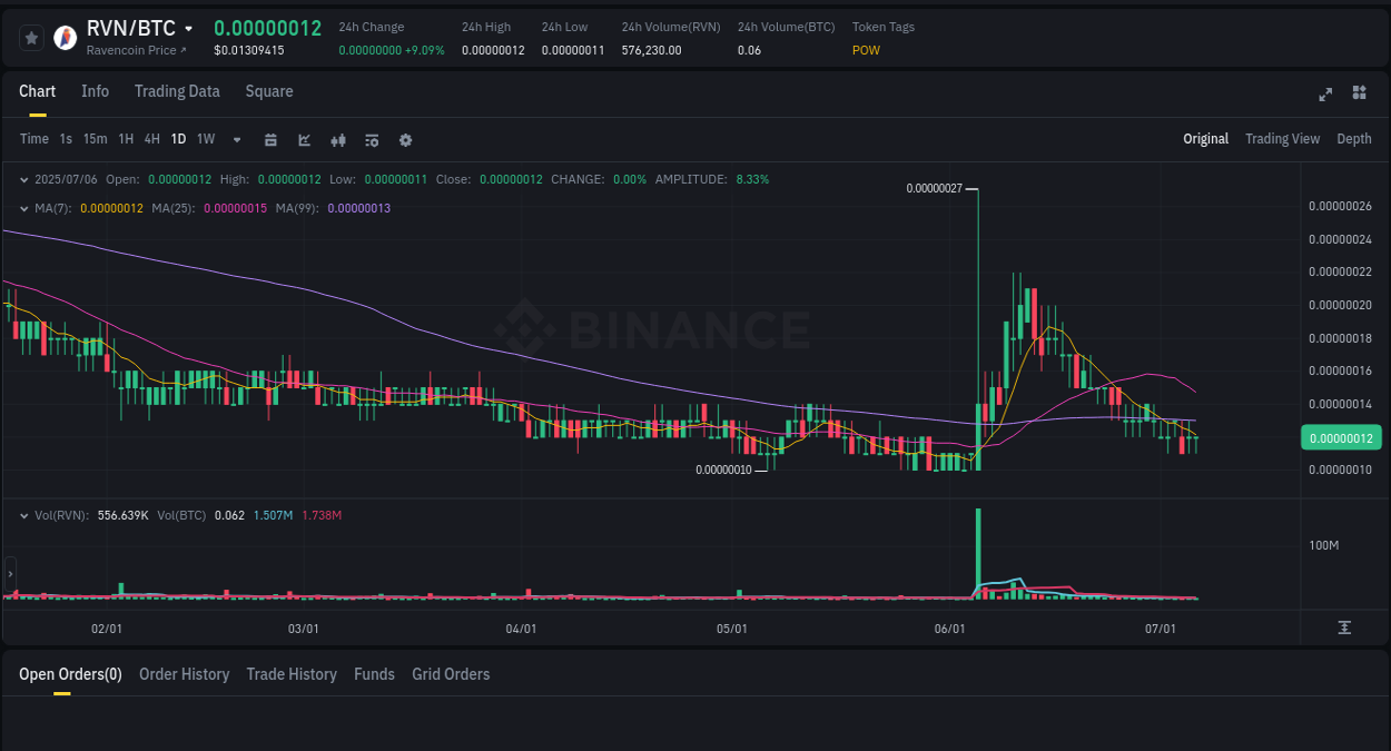 Binance trading report for RVN pump, 06 July 2025, 23:55 Market analysis: RVN pump on Binance at 06 July 2025, 23:55