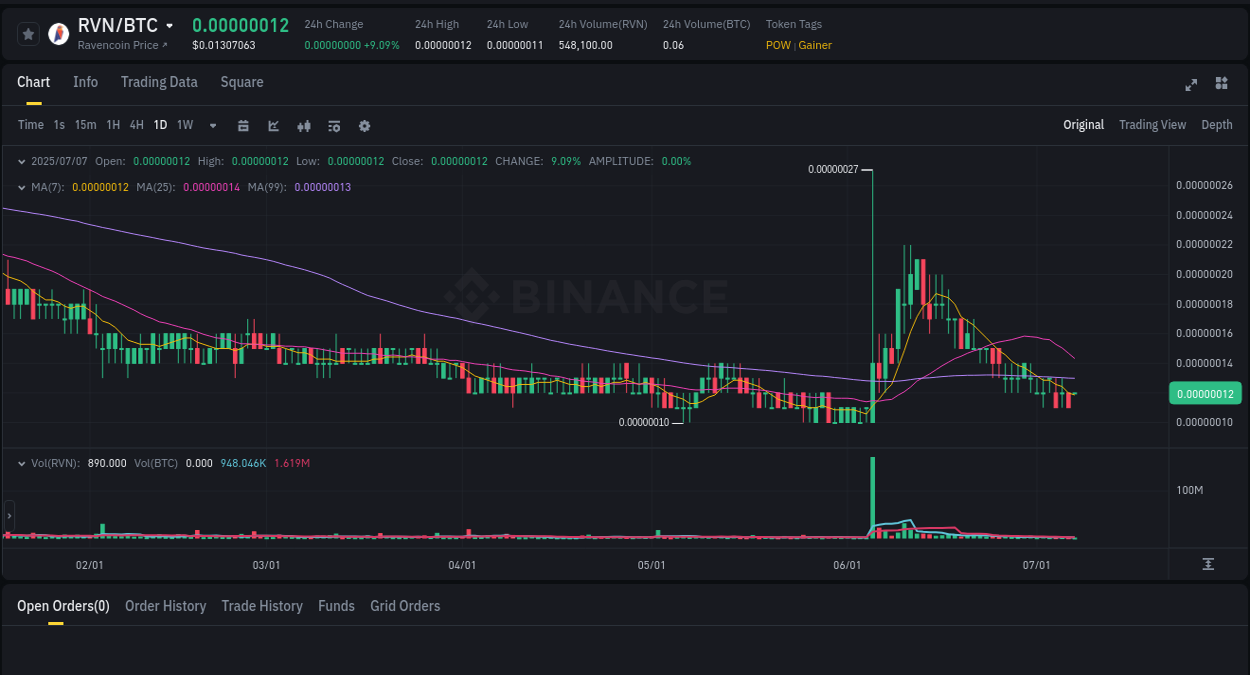 Market movement report: RVN on Binance at 07 July 2025, 02:50 Binance pump data for RVN at 07 July 2025, 02:50