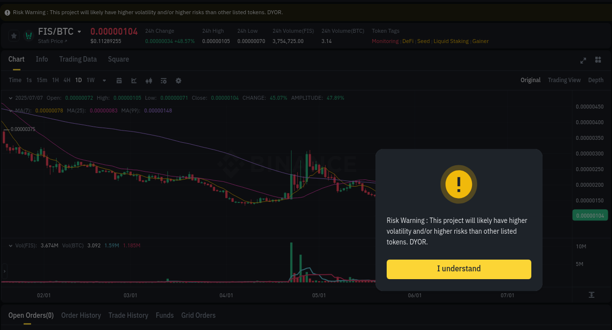 Check out the Binance pump report for FIS on 07 July 2025, 14:10 Binance exchange pump report for FIS, 07 July 2025, 14:10
