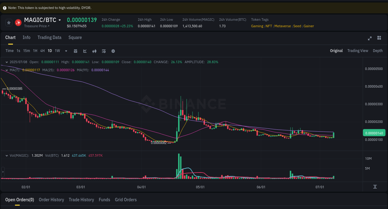 View the report of MAGIC pump on Binance at 08 July 2025, 16:29 Binance trading report for MAGIC pump, 08 July 2025, 16:29