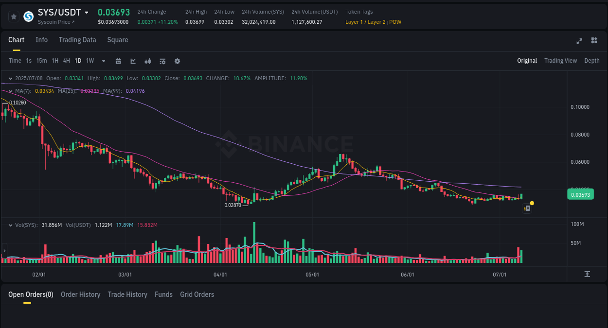 Explore the SYS price surge report from Binance, timestamp: 09 July 2025, 00:38 SYS price surge report from Binance, timestamp: 09 July 2025, 00:38